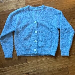 Women’s baby blue fuzzy cardigan- Small